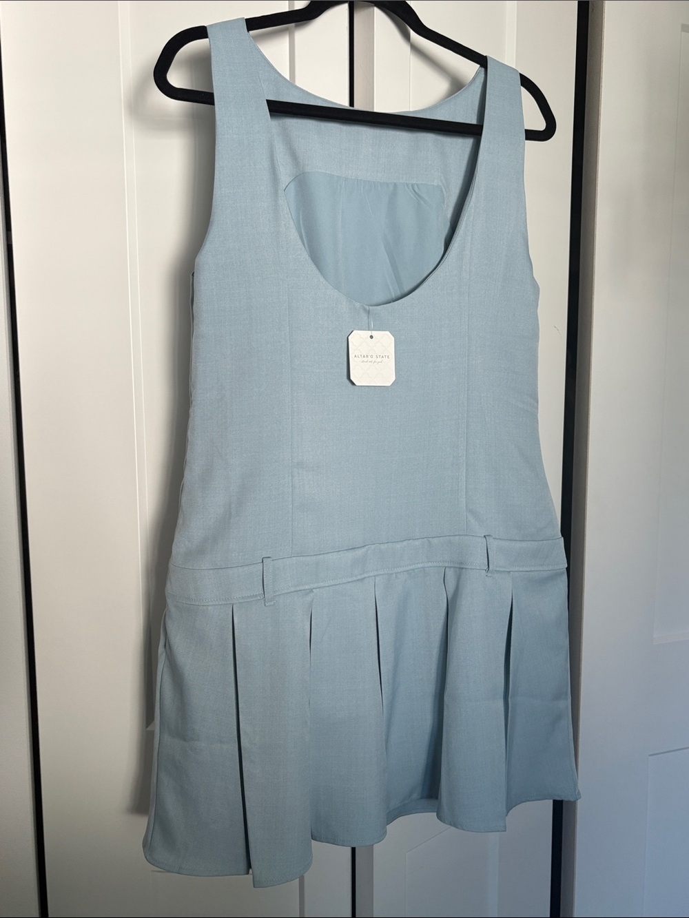 NWT [Altar'd State] Dusty Blue Drop Waist Sleeveless Pleated Dress Women’s XL - Picture 7 of 11